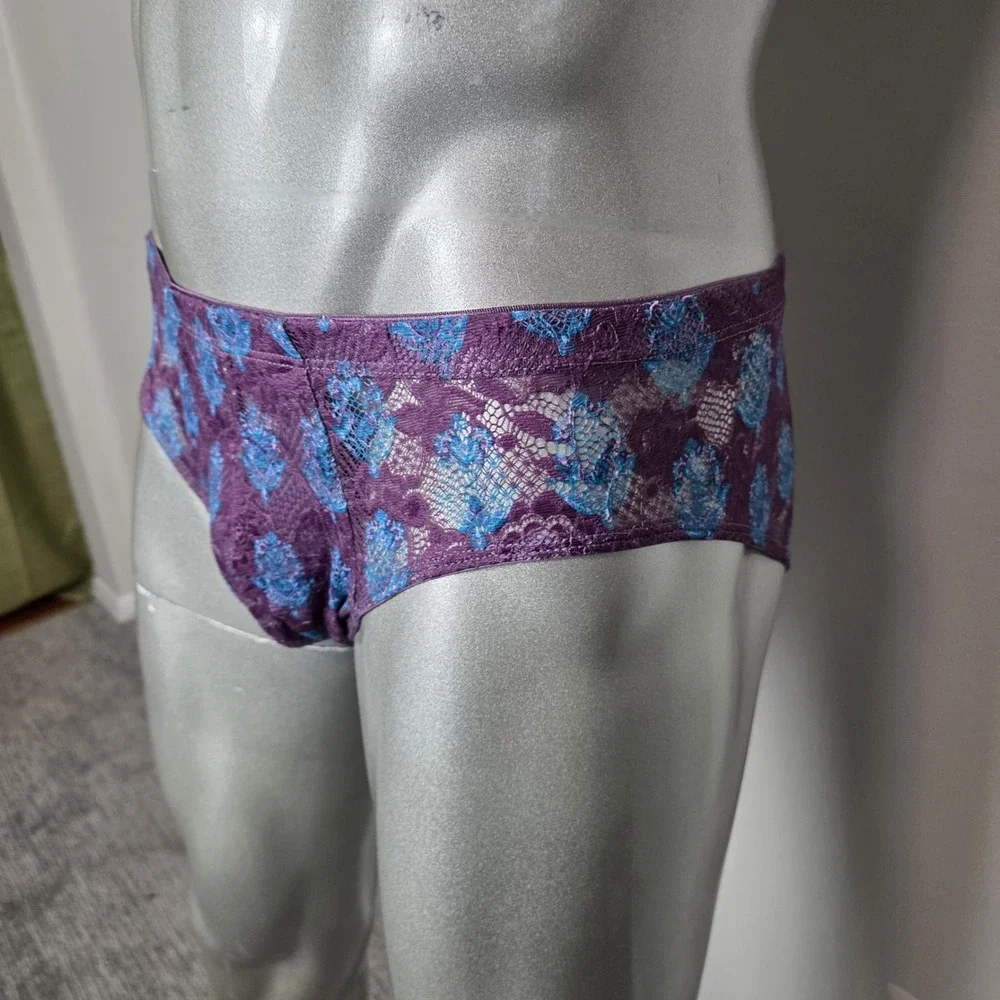 Cosabella Mens Purple Blue‎ Floral Lace Low Rise Briefs Underwear New